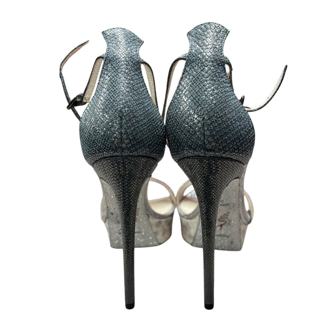 RENE CAOVILLA Glitter Platform Ankle Strap Sandals Silver Silver-tone Hardware NJ129