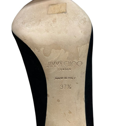JIMMY CHOO Suede Love 100 'I WANT CHOO' Ribbon Pumps Black Gold Hardware NJ132