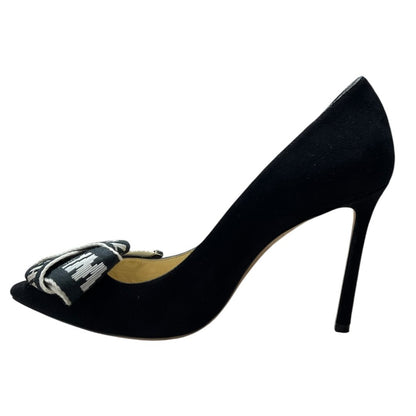 JIMMY CHOO Suede Love 100 'I WANT CHOO' Ribbon Pumps Black Gold Hardware NJ132