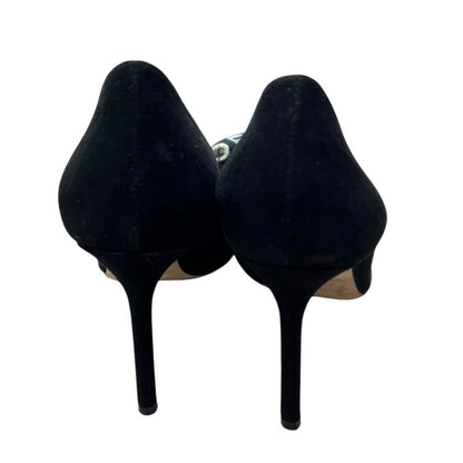 JIMMY CHOO Suede Love 100 'I WANT CHOO' Ribbon Pumps Black Gold Hardware NJ132