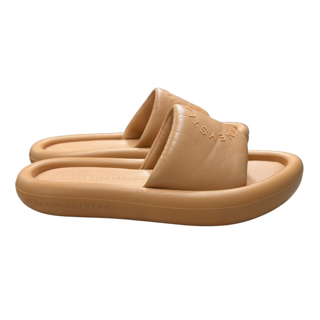 STELLA MCCARTNEY Vegan Leather Logo Puffy Platform Slides Beige NJ141