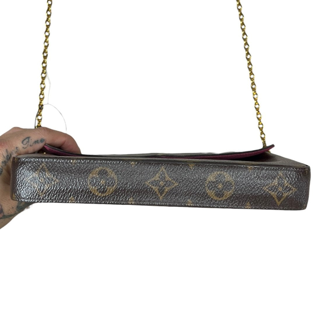LOUIS VUITTON Monogram Canvas Felicie Pochette Wallet on Chain Brown and Maroon Gold Hardware NJ130