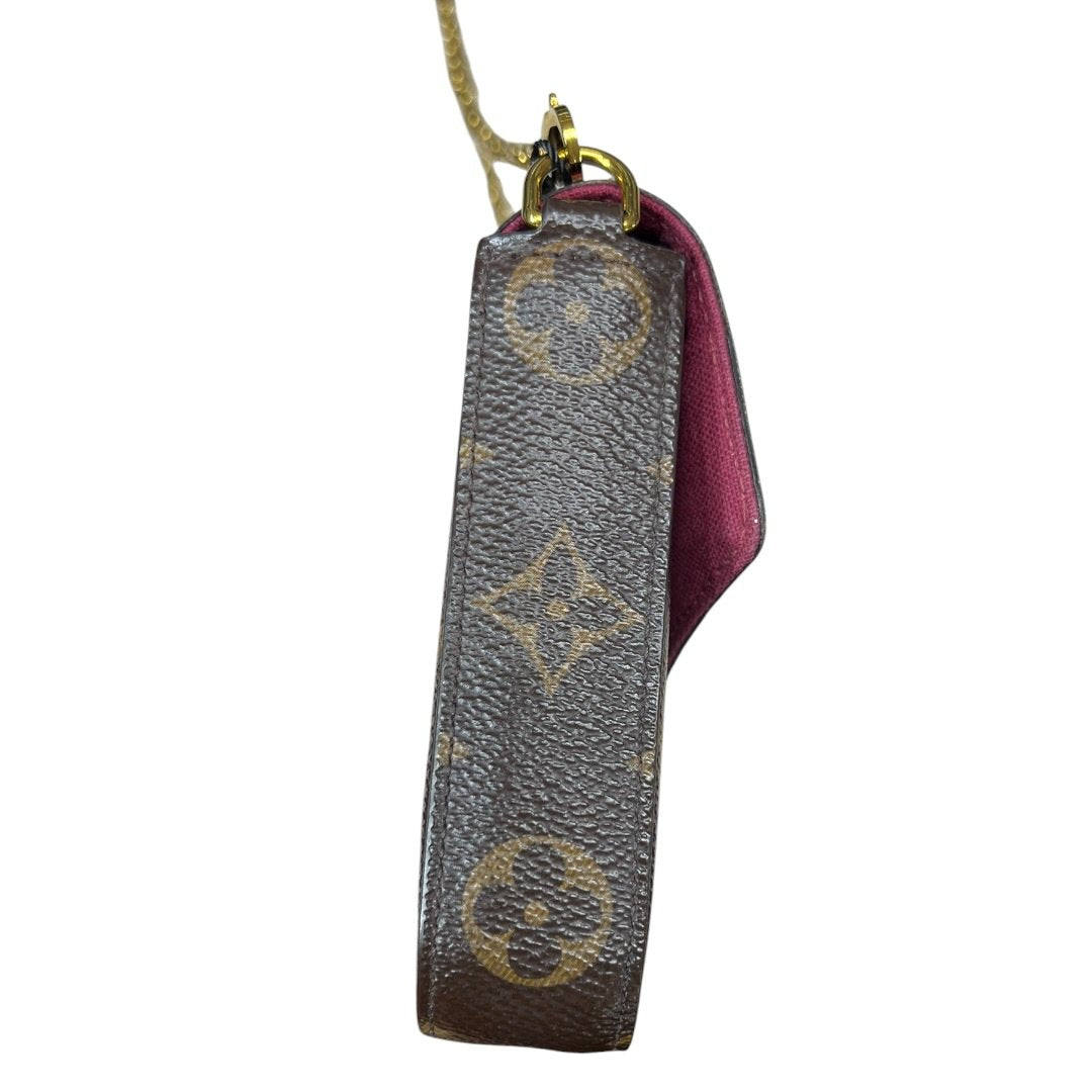 LOUIS VUITTON Monogram Canvas Felicie Pochette Wallet on Chain Brown and Maroon Gold Hardware NJ130