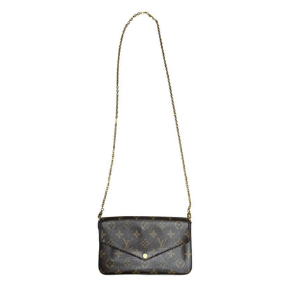 LOUIS VUITTON Monogram Canvas Felicie Pochette Wallet on Chain Brown and Maroon Gold Hardware NJ130