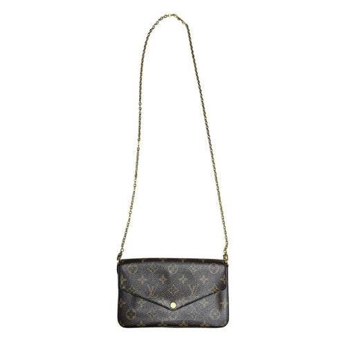 LOUIS VUITTON Monogram Canvas Felicie Pochette Wallet on Chain Brown and Maroon Gold Hardware NJ130