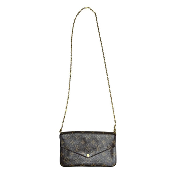 LOUIS VUITTON Monogram Canvas Felicie Pochette Wallet on Chain Brown and Maroon Gold Hardware NJ130