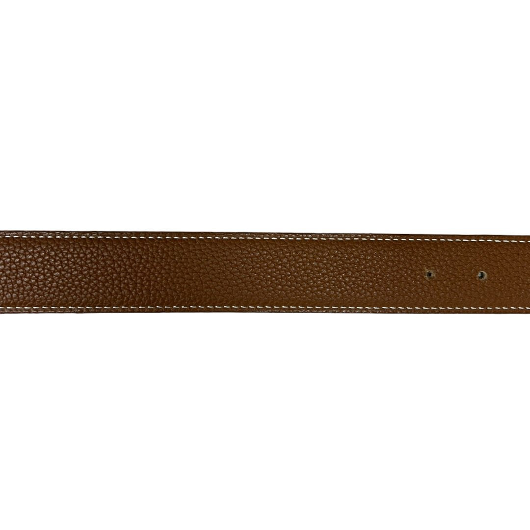 HERMES Box Calf / Togo H Belt Belt Black, Gold (Brown) Gold Hardware NJ147