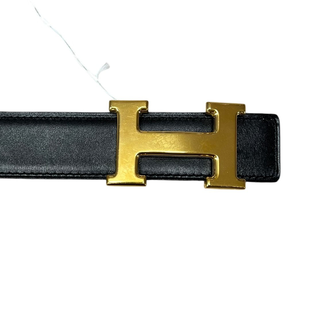 HERMES Box Calf / Togo H Belt Belt Black, Gold (Brown) Gold Hardware NJ147