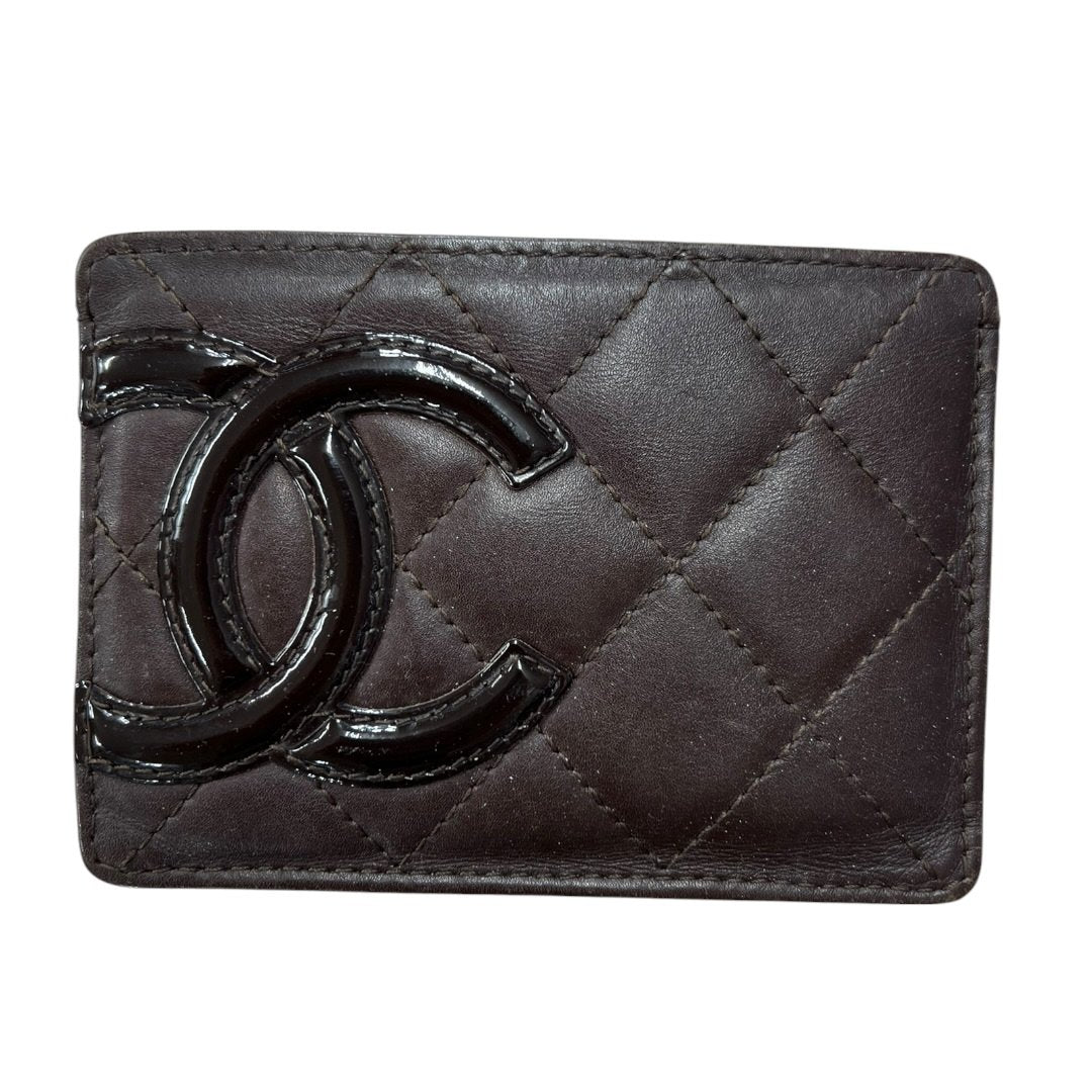 CHANEL Lambskin / Patent Leather Cambon Ligne Card Holder Card Holder Dark Brown, Black, Orange None NJ145