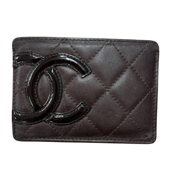 CHANEL Lambskin / Patent Leather Cambon Ligne Card Holder Card Holder Dark Brown, Black, Orange None NJ145