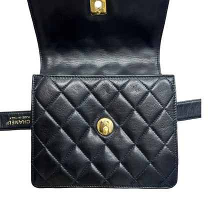 CHANEL Lambskin Matelasse Belt Bag Belt Bag Black Gold Hardware NJ133