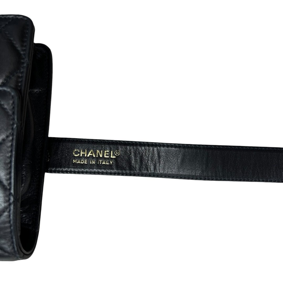 CHANEL Lambskin Matelasse Belt Bag Belt Bag Black Gold Hardware NJ133