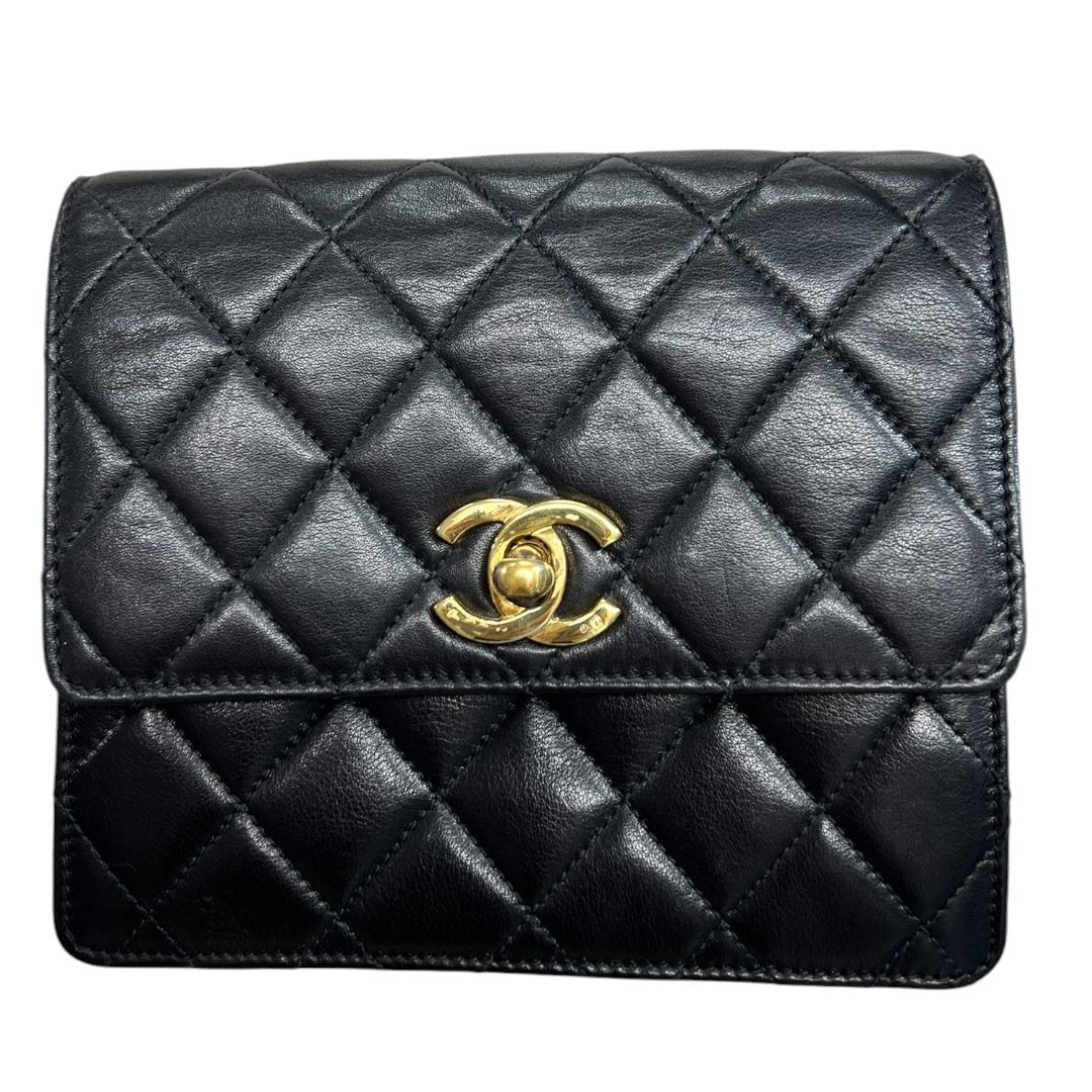 CHANEL Lambskin Matelasse Belt Bag Belt Bag Black Gold Hardware NJ133