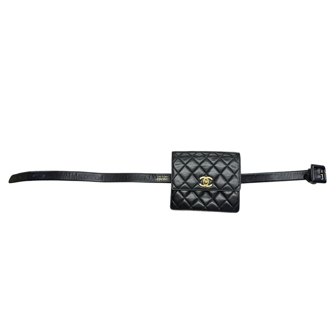 CHANEL Lambskin Matelasse Belt Bag Belt Bag Black Gold Hardware NJ133