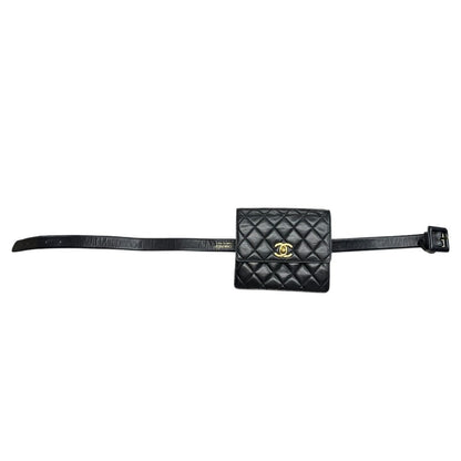 CHANEL Lambskin Matelasse Belt Bag Belt Bag Black Gold Hardware NJ133