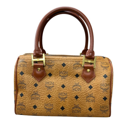 MCM Visetos Visetos Boston Bag 25 Handbag Cognac Gold Hardware NJ123