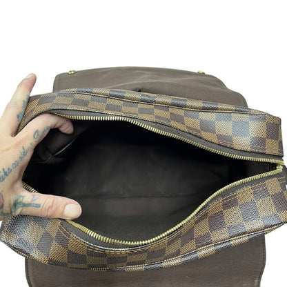 LOUIS VUITTON Damier Ebene Canvas Brooklyn MM Messenger Bag Brown Gold Hardware NJ117