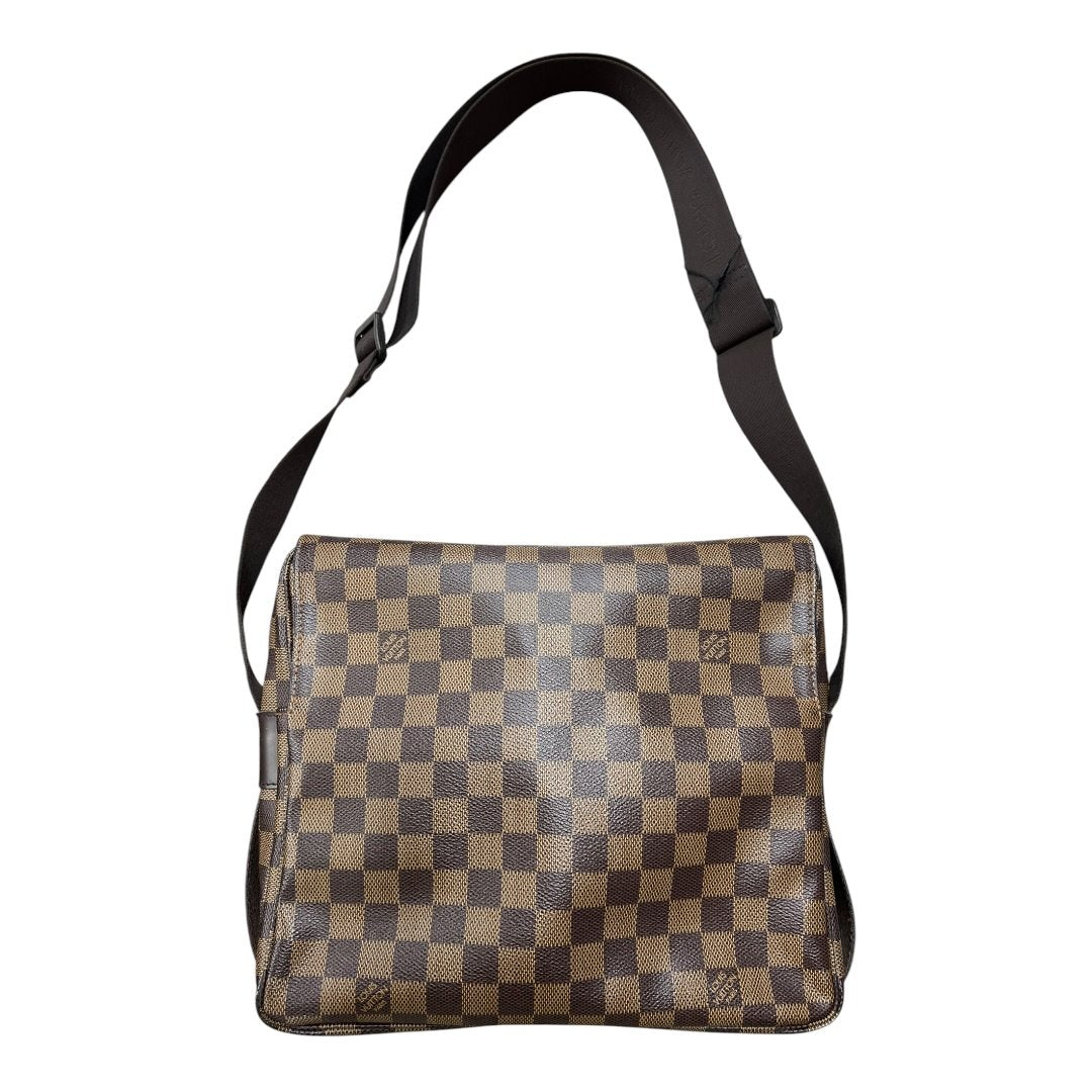 LOUIS VUITTON Damier Ebene Canvas Brooklyn MM Messenger Bag Brown Gold Hardware NJ117