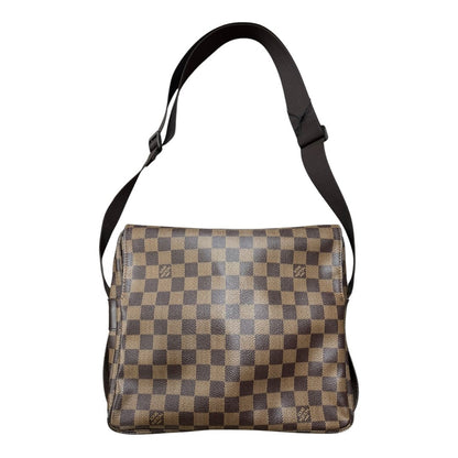 LOUIS VUITTON Damier Ebene Canvas Brooklyn MM Messenger Bag Brown Gold Hardware NJ117