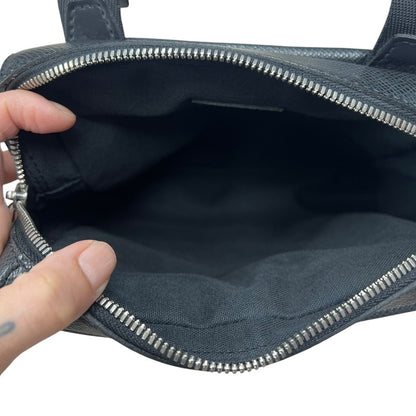 LOUIS VUITTON Grained Leather and Textile Compact Messenger Bag Shoulder Bag Black Silver Hardware NJ121