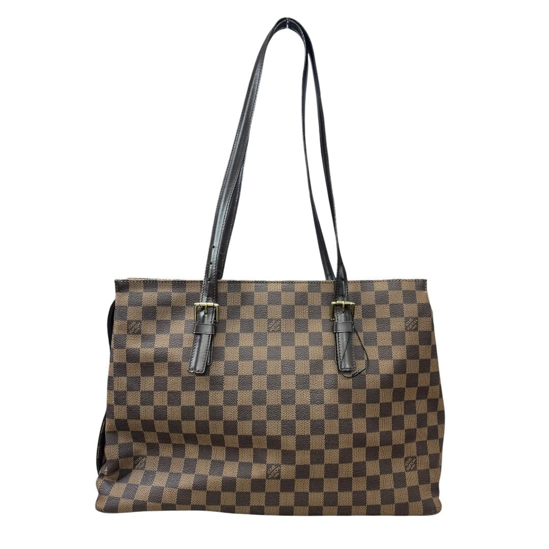 LOUIS VUITTON Damier Ebene Saleya MM Tote Bag Brown, Dark Brown, Orange Gold Hardware NJ122