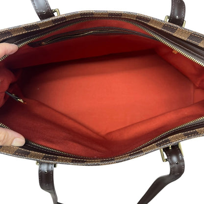 LOUIS VUITTON Damier Ebene Saleya MM Tote Bag Brown, Dark Brown, Orange Gold Hardware NJ122