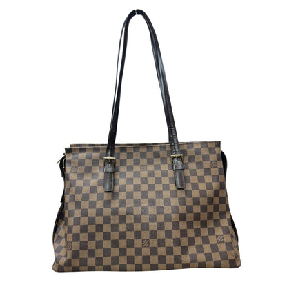 LOUIS VUITTON Damier Ebene Saleya MM Tote Bag Brown, Dark Brown, Orange Gold Hardware NJ122