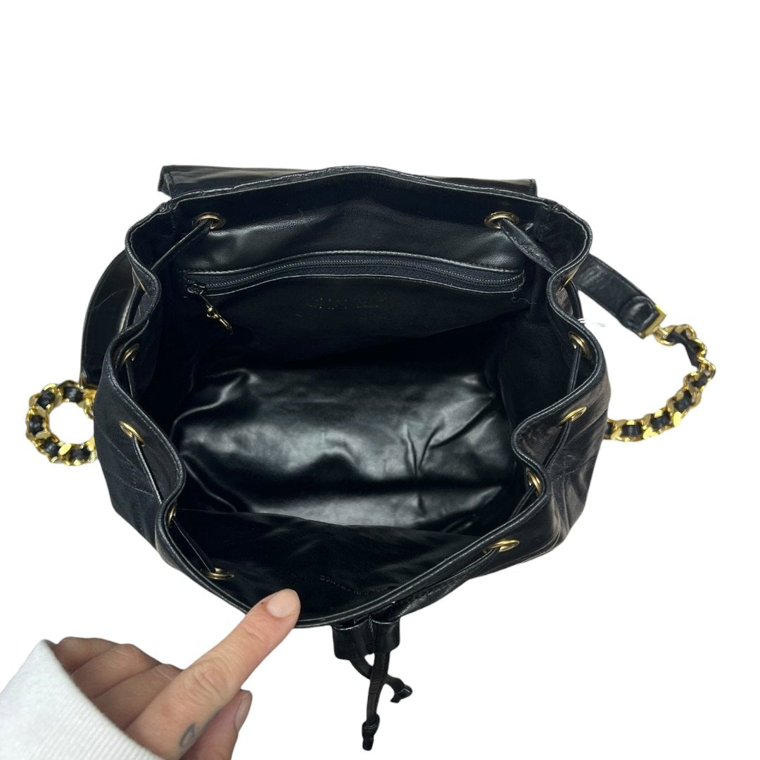 CHANEL Lambskin Quilted Drawstring Backpack Backpack Black Gold Hardware NJ124