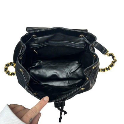 CHANEL Lambskin Quilted Drawstring Backpack Backpack Black Gold Hardware NJ124