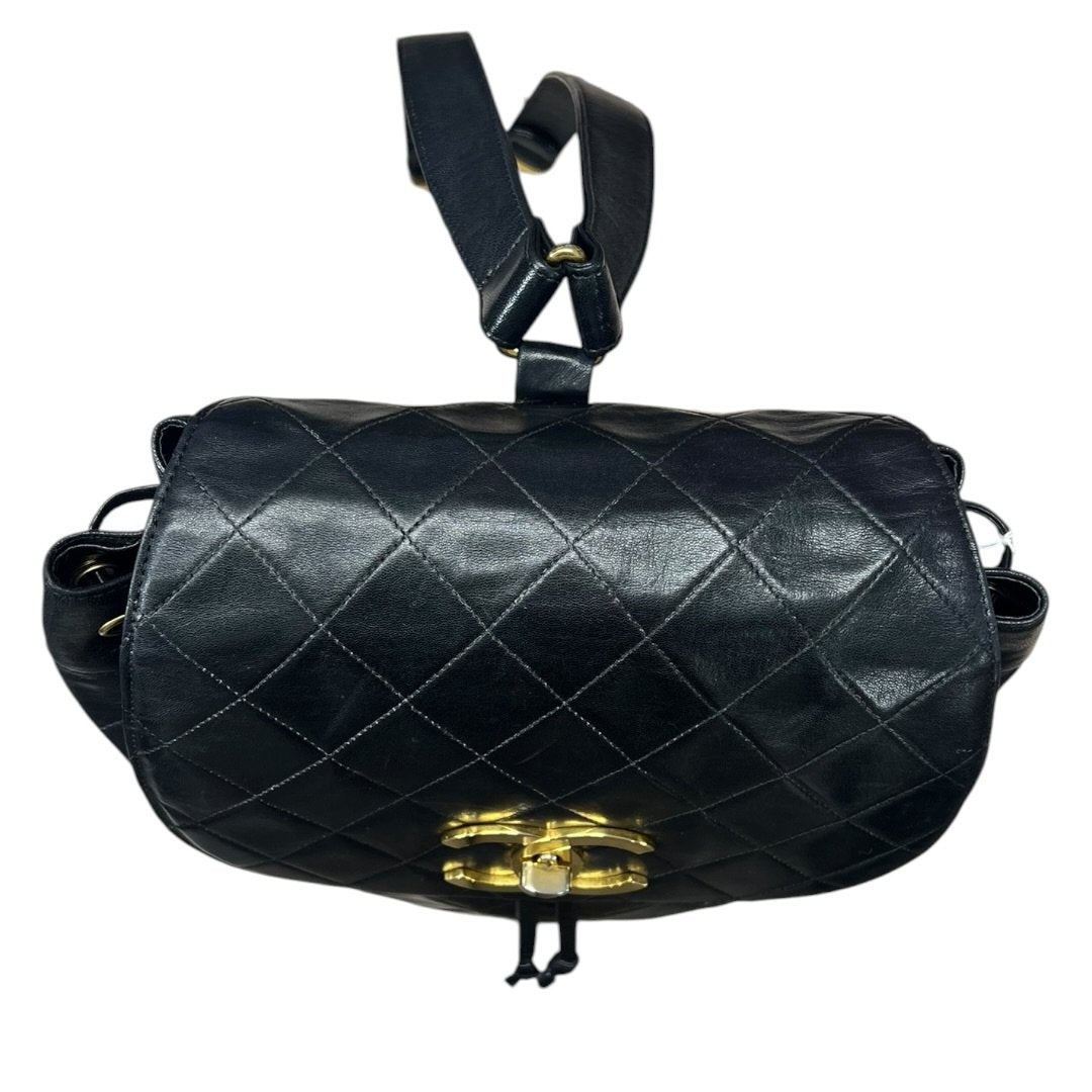 CHANEL Lambskin Quilted Drawstring Backpack Backpack Black Gold Hardware NJ124