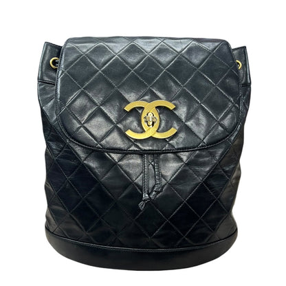 CHANEL Lambskin Quilted Drawstring Backpack Backpack Black Gold Hardware NJ124