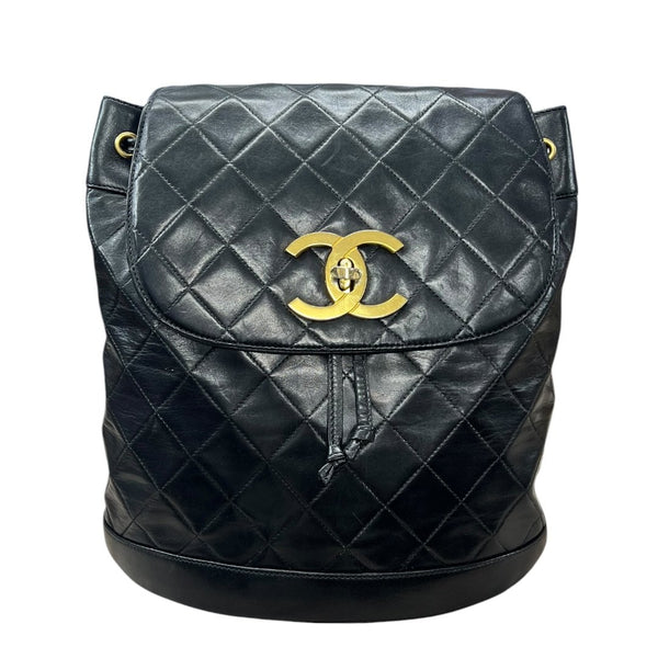 CHANEL Lambskin Quilted Drawstring Backpack Backpack Black Gold Hardware NJ124