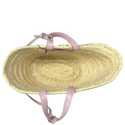 CELINE Raffia & Calfskin Triomphe Basket Bag Tote Bag Natural, Pink None NJ125