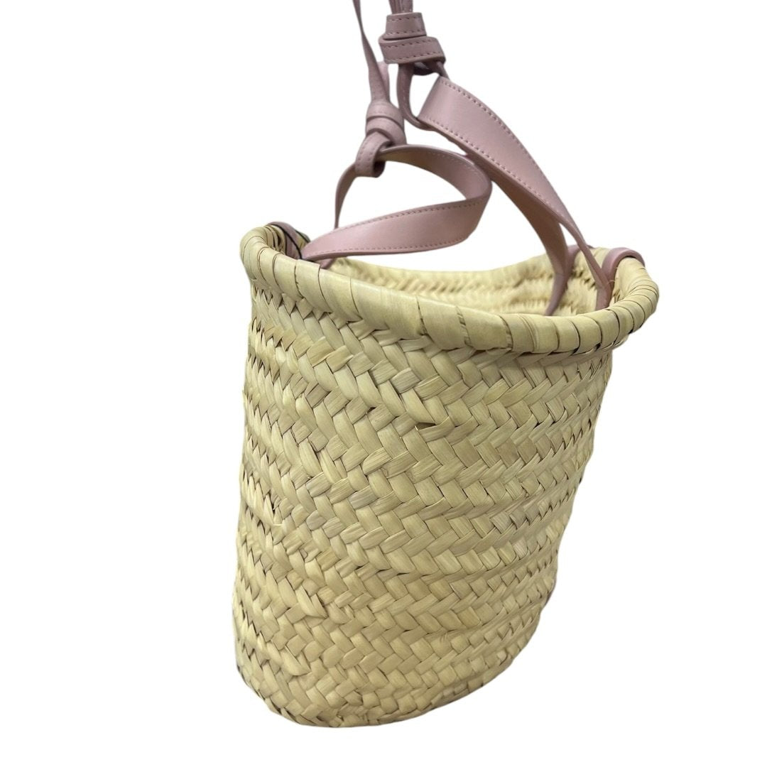 CELINE Raffia & Calfskin Triomphe Basket Bag Tote Bag Natural, Pink None NJ125
