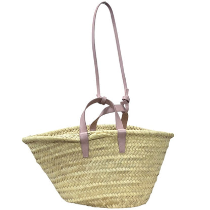 CELINE Raffia & Calfskin Triomphe Basket Bag Tote Bag Natural, Pink None NJ125