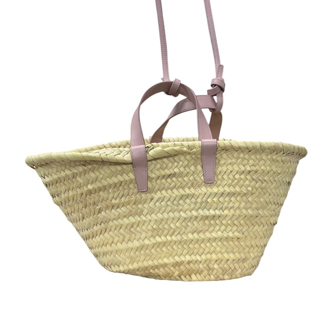 CELINE Raffia & Calfskin Triomphe Basket Bag Tote Bag Natural, Pink None NJ125