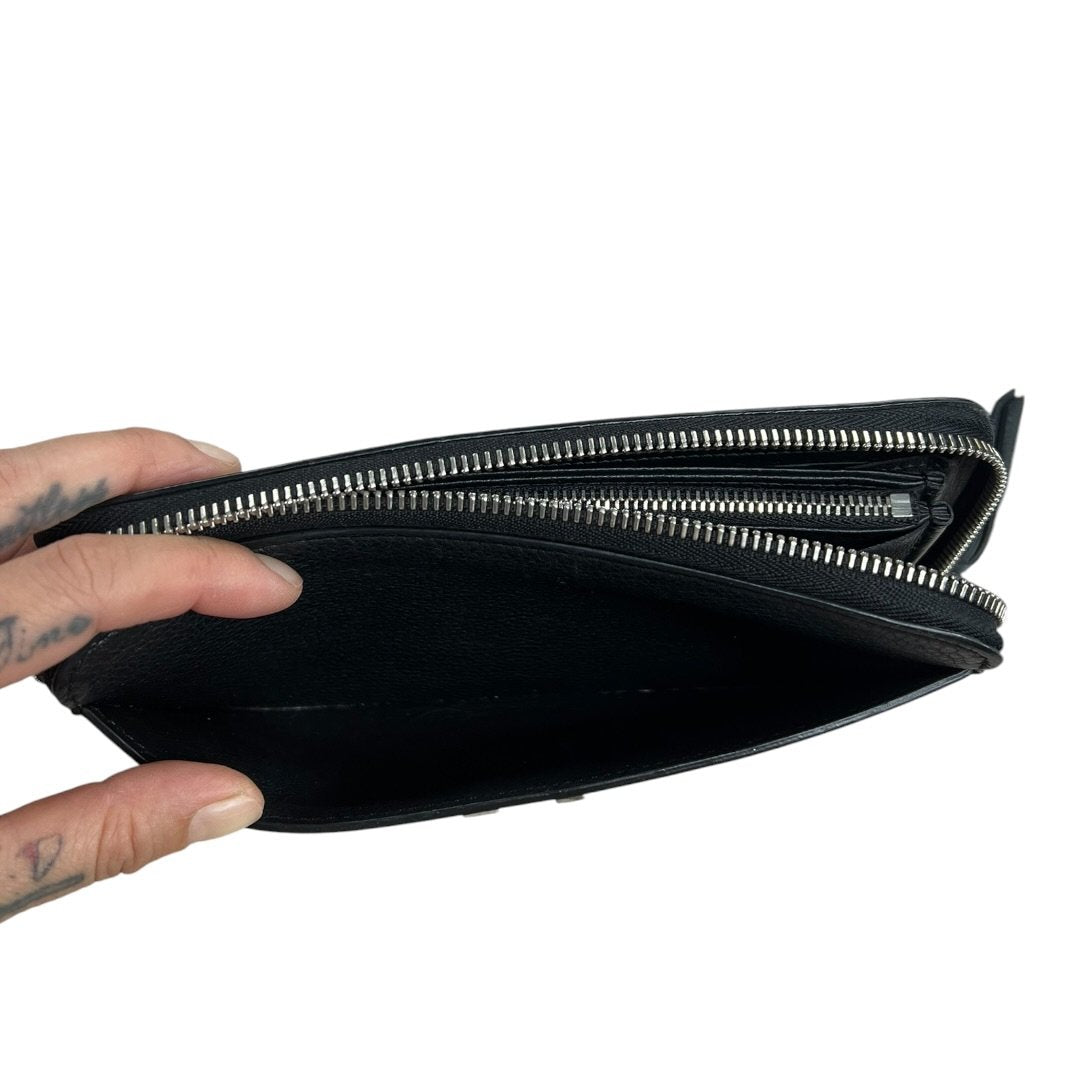 LOUIS VUITTON Grained Leather Zippy Organizer Wallet Black Silver Hardware LO2381