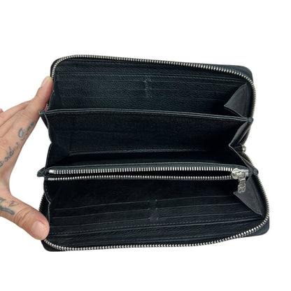 LOUIS VUITTON Grained Leather Zippy Organizer Wallet Black Silver Hardware LO2381