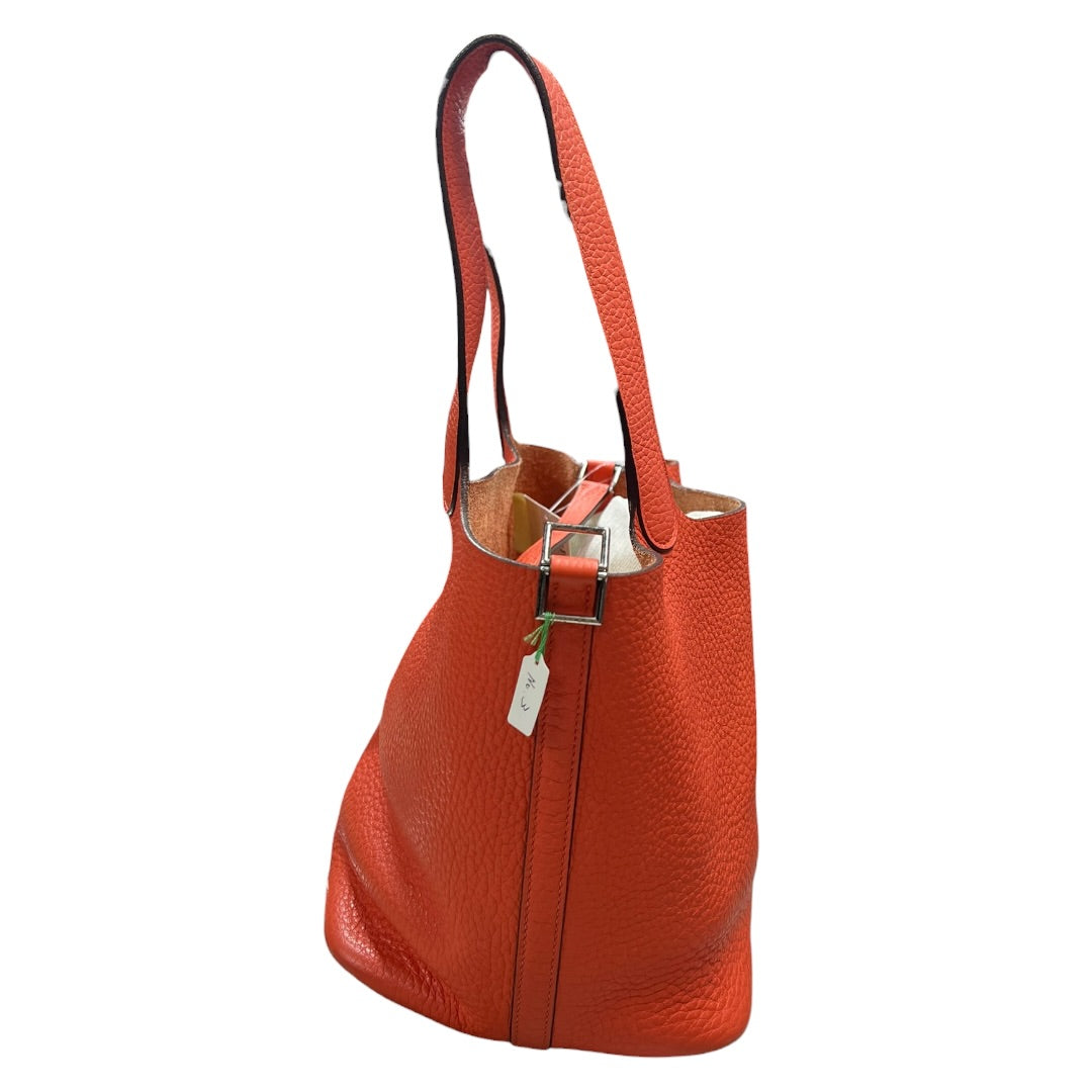 HERMES Clemence Picotin Lock Handbag Orange Silver Hardware KA280