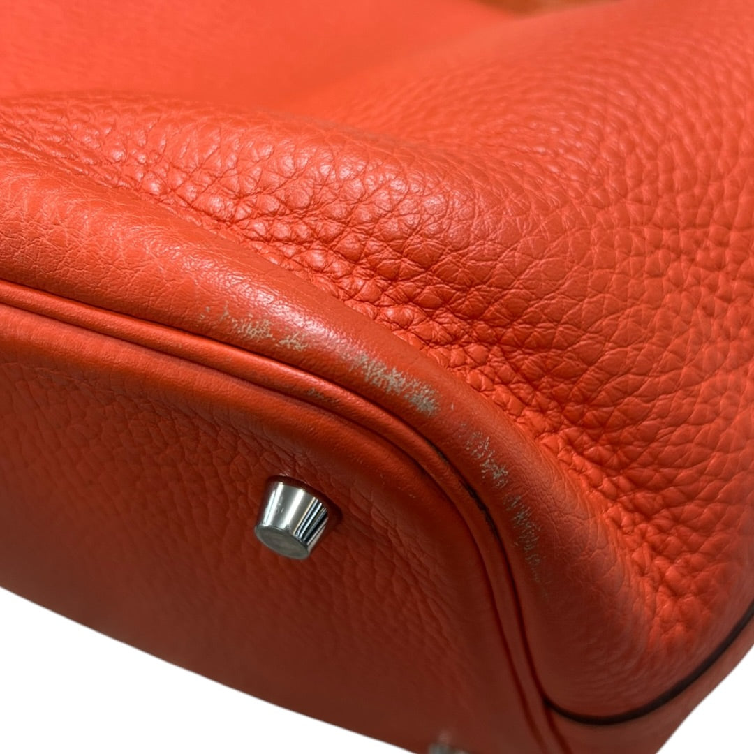 HERMES Clemence Picotin Lock Handbag Orange Silver Hardware KA280