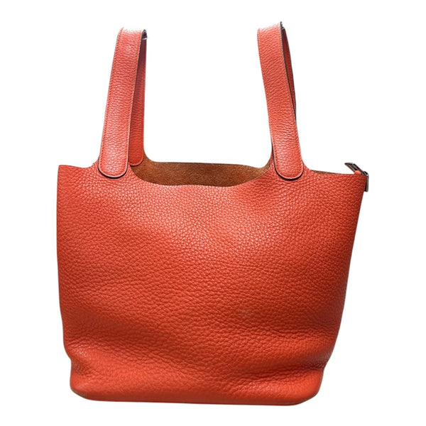 HERMES Clemence Picotin Lock Handbag Orange Silver Hardware KA280
