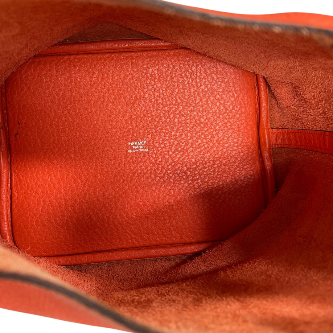HERMES Clemence Picotin Lock Handbag Orange Silver Hardware KA280