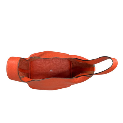 HERMES Clemence Picotin Lock Handbag Orange Silver Hardware KA280
