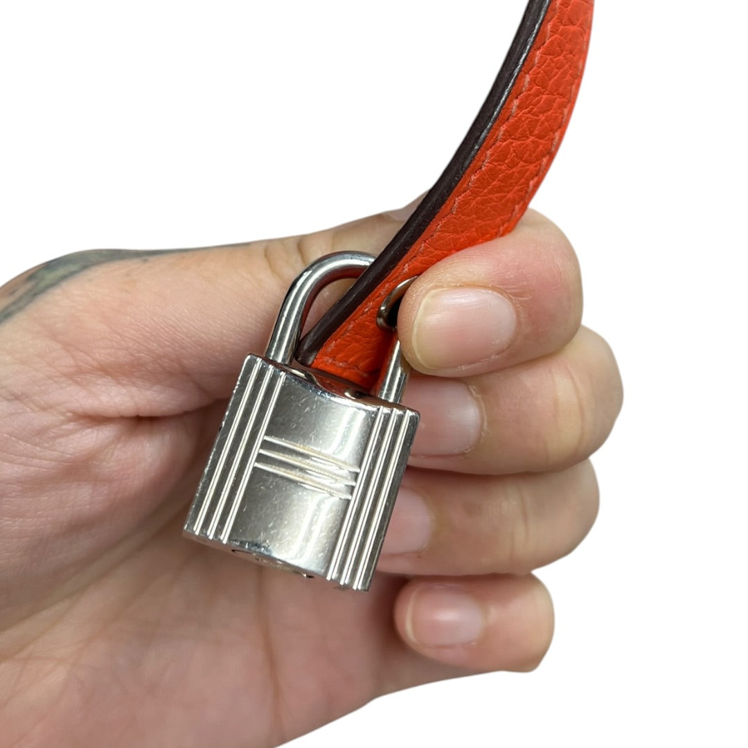 HERMES Clemence Picotin Lock Handbag Orange Silver Hardware KA280