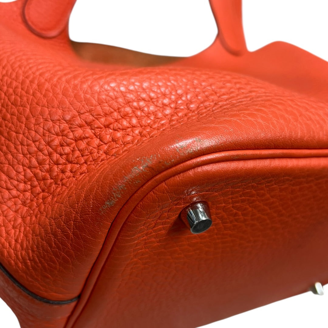 HERMES Clemence Picotin Lock Handbag Orange Silver Hardware KA280