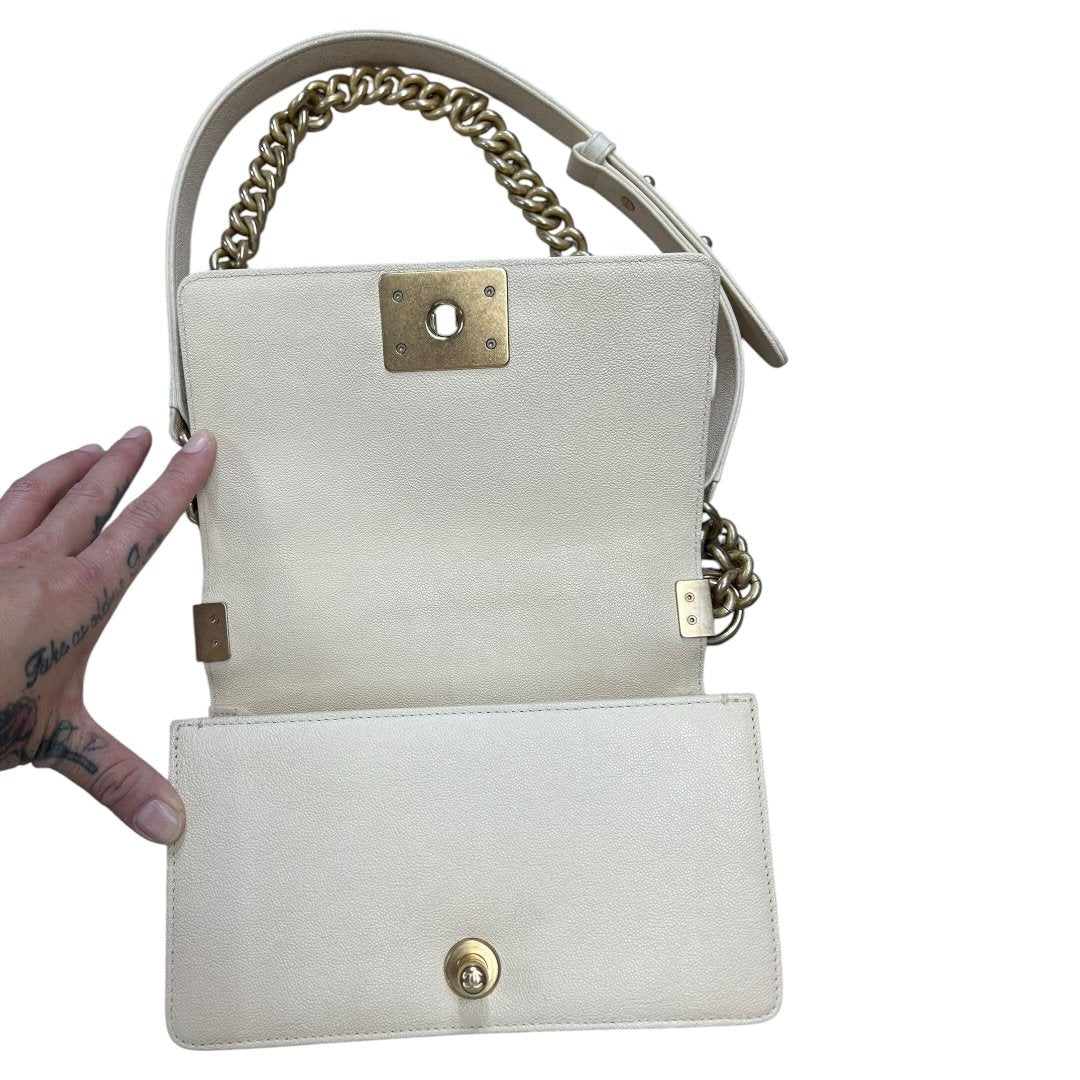 CHANEL Caviar Boy Bag Small Shoulder Bag Cream Gold Hardware CH2251