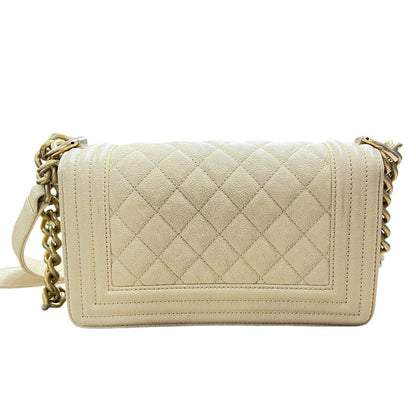 CHANEL Caviar Boy Bag Small Shoulder Bag Cream Gold Hardware CH2251