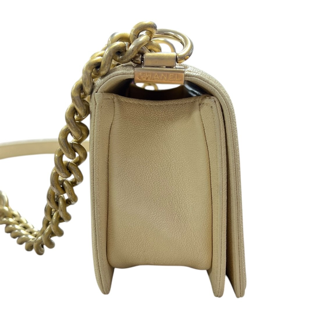 CHANEL Caviar Boy Bag Small Shoulder Bag Cream Gold Hardware CH2251