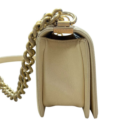 CHANEL Caviar Boy Bag Small Shoulder Bag Cream Gold Hardware CH2251