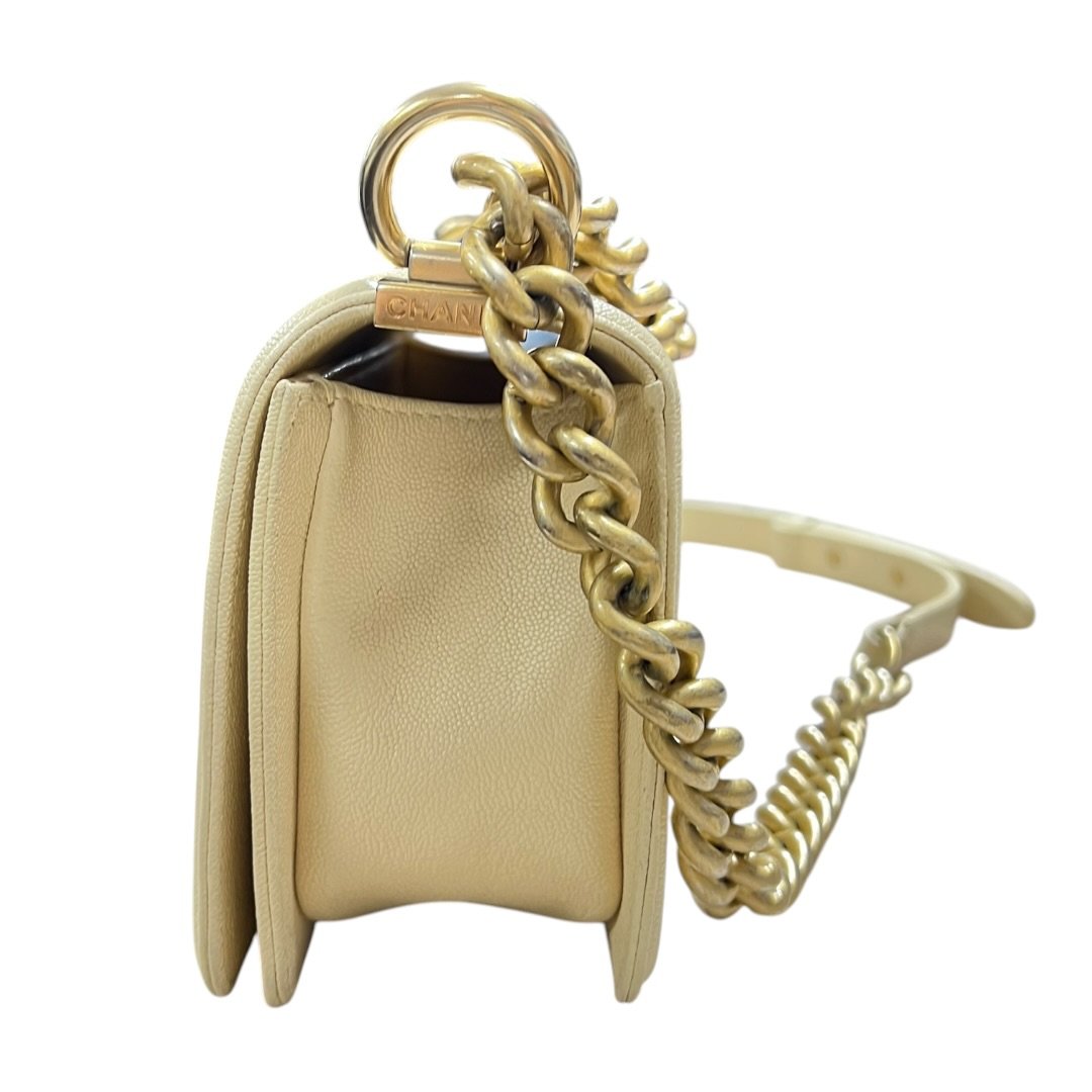 CHANEL Caviar Boy Bag Small Shoulder Bag Cream Gold Hardware CH2251